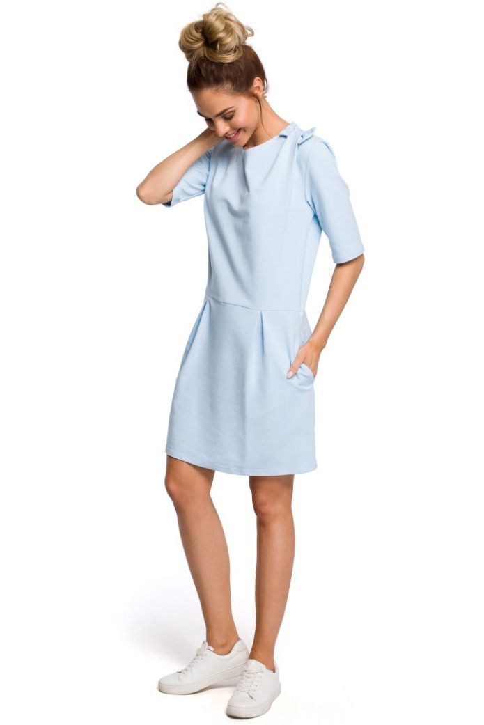 Sukienka midi - Z Kokardą - błękitna